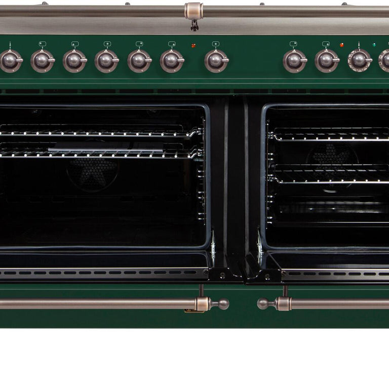 ILVE 60 in. Nostalgie Series Natural Gas Burner and Electric Oven Range in Emerald Green with Bronze Trim, UPN150FDMPVSYNG