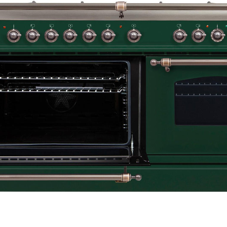 ILVE 60 in. Nostalgie Series Natural Gas Burner and Electric Oven Range in Emerald Green with Bronze Trim, UPN150FDMPVSYNG