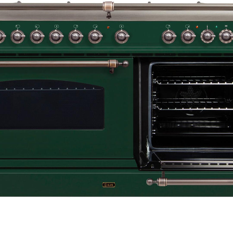 ILVE 60 in. Nostalgie Series Natural Gas Burner and Electric Oven Range in Emerald Green with Bronze Trim, UPN150FDMPVSYNG
