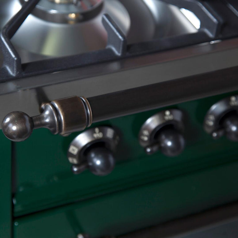 ILVE 60 in. Nostalgie Series Natural Gas Burner and Electric Oven Range in Emerald Green with Bronze Trim, UPN150FDMPVSYNG