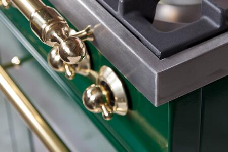 ILVE 48 in. Nostalgie Series Natural Gas Burner and Electric Oven Range in Emerald Green with Brass Trim, UPN120FDMPVSNG