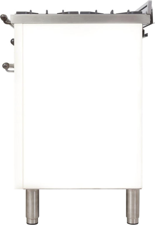 ILVE 40 in. Nostalgie Series Natural Gas Burner and Electric Oven Range in White with Bronze Trim, UPDN100FDMPBYNG