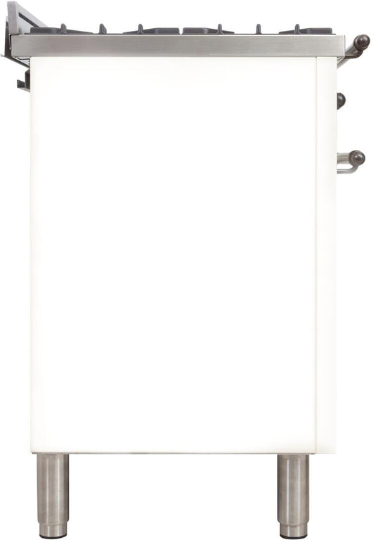 ILVE 40 in. Nostalgie Series Natural Gas Burner and Electric Oven Range in White with Bronze Trim, UPDN100FDMPBYNG