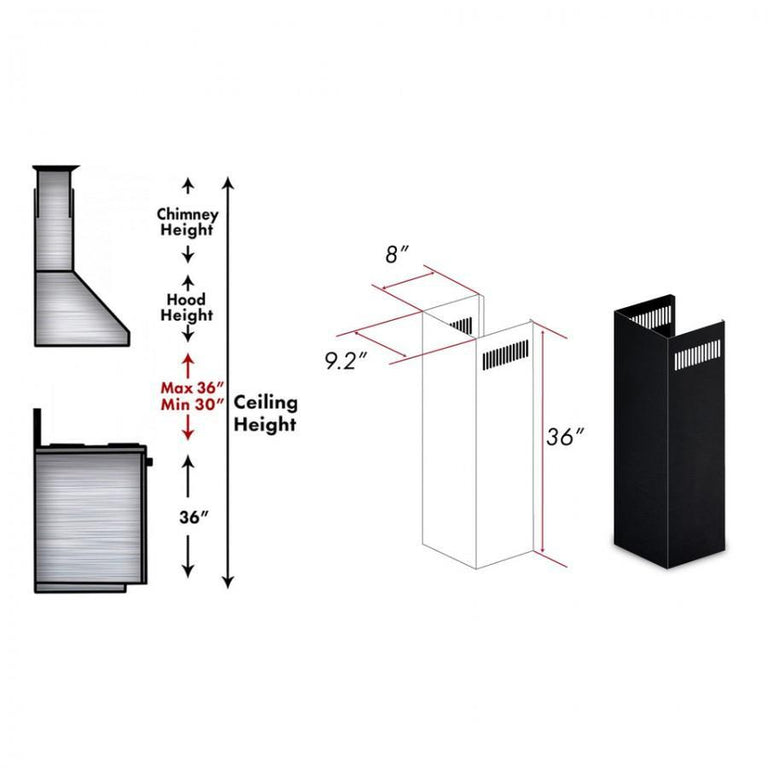 ZLINE 1-36 in. Chimney Extension for 9 ft. to 10 ft. Ceilings in Black Stainless (1PCEXT-BSKBN)