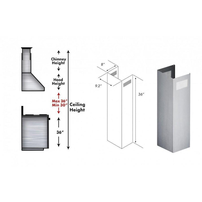 ZLINE Range Hood Chimney Extension for 9ft. to 10ft. Ceilings, 1PCEXT-KB/KL2/KL3