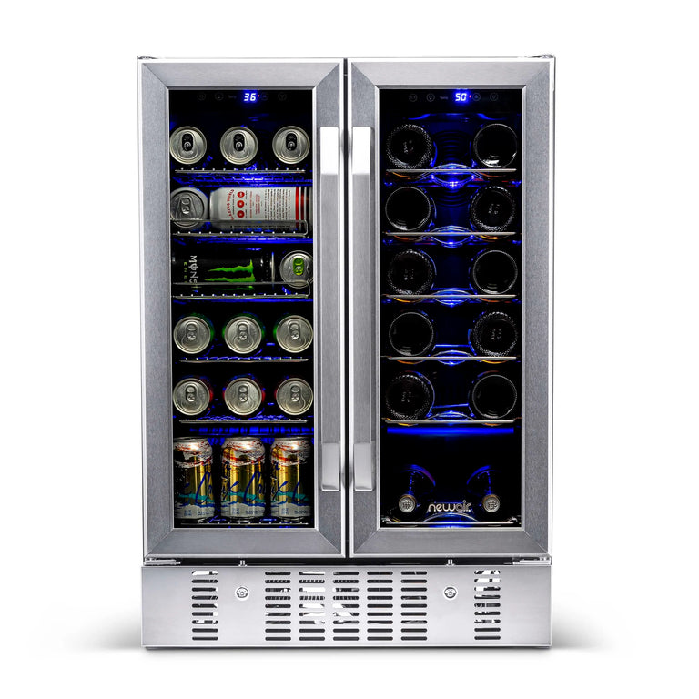NewAir 24 In. 18 Bottle and 58 Can Dual Zone Wine and Beverage Cooler, AWB-360DB