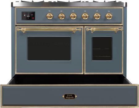 ILVE Majestic II 40" Propane Gas Burner, Electric Oven Range in Blue Grey with Brass Trim, UMD10FDNS3BGGLP