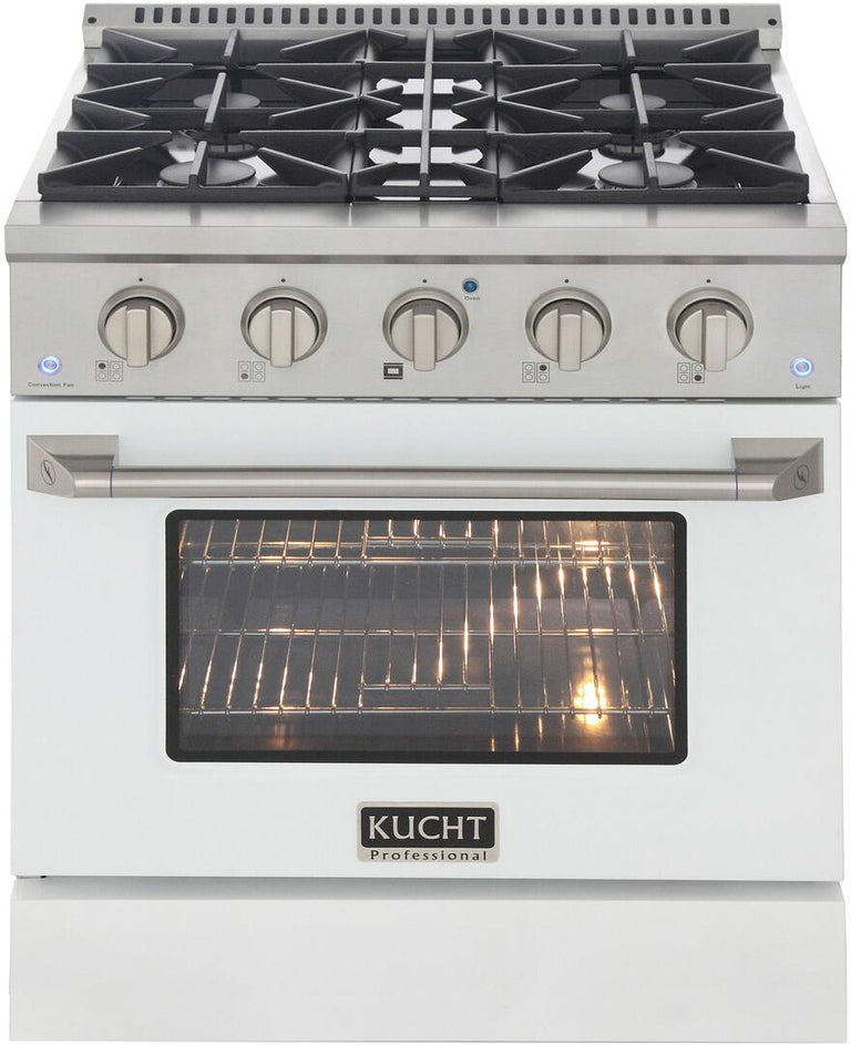 Kucht Professional 30 in. 4.2 cu ft. Natural Gas Range with White Door and Silver Knobs, KNG301-W
