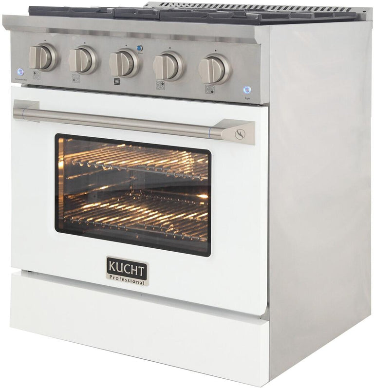Kucht Professional 30 in. 4.2 cu ft. Propane Gas Range with White Door and Silver Knobs, KNG301/LP-W