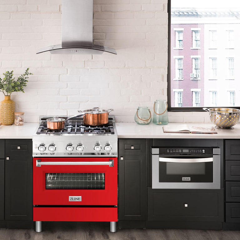 ZLINE 30 in. Professional Gas Burner/Electric Oven Stainless Steel Range with Red Matte Door, RA-RM-30