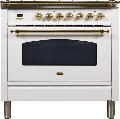 ILVE 36 in. Nostalgie Series Single Oven Propane Gas Burner and Oven in White with Brass Trim, UPN90FDVGGBLP