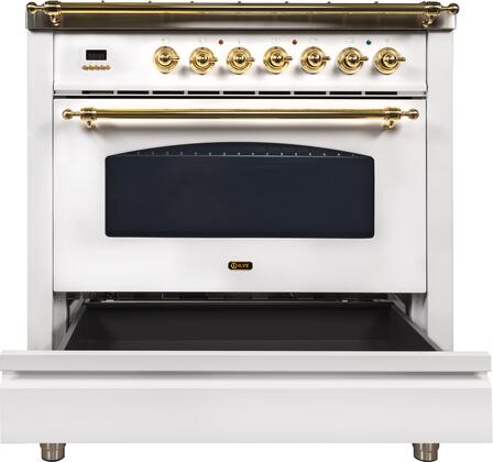 ILVE 36 in. Nostalgie Series Single Oven Propane Gas Burner and Oven in White with Brass Trim, UPN90FDVGGBLP