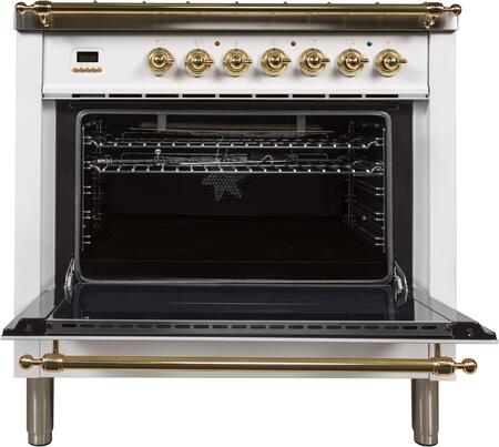 ILVE 36 in. Nostalgie Series Single Oven Propane Gas Burner and Oven in White with Brass Trim, UPN90FDVGGBLP