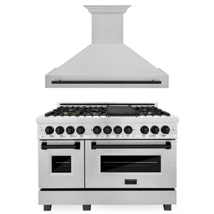 ZLINE Autograph Package - 48 In. Dual Fuel Range and Range Hood in DuraSnow® Stainless Steel with Matte Black Accents, 2AKPR-RASRH48-MB
