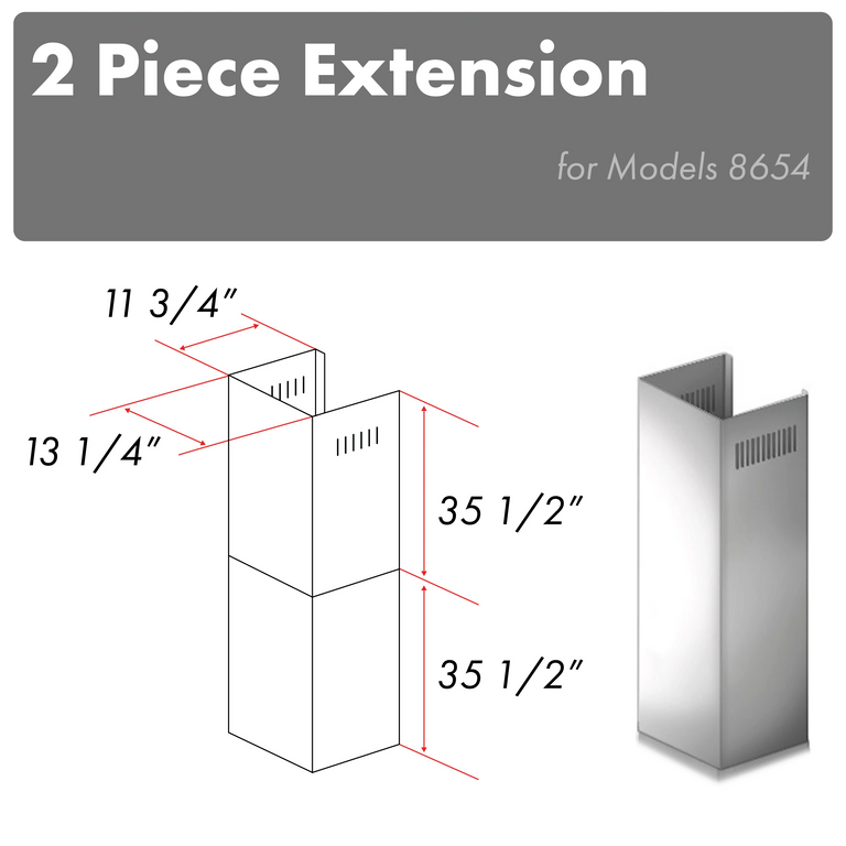 ZLINE 2 Piece Chimney Extensions for 10 ft. to 12 ft. Ceilings (2PCEXT-8654ST)