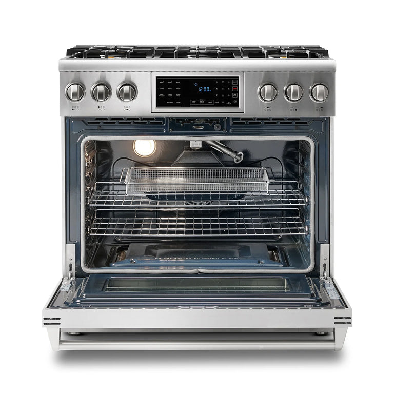 Thor Kitchen Appliance Package - 36 In. Propane Gas Range, Refrigerator with Water and Ice Dispenser, Dishwasher, AP-TRG3601LP-9