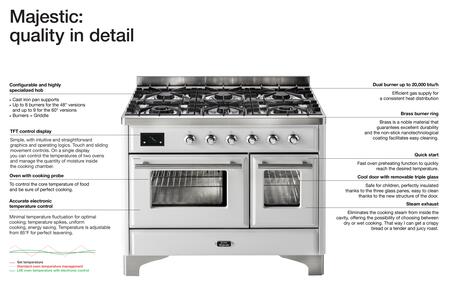 ILVE 40 in. Majestic II Series Propane Gas Burner and Electric Oven Range in White with Bronze Trim, UMD10FDNS3WHBLP