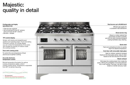ILVE 40 in. Majestic II Series Propane Gas Burner and Electric Oven Range in Matte Graphite with Brass Trim, UMD10FDNS3MGGLP