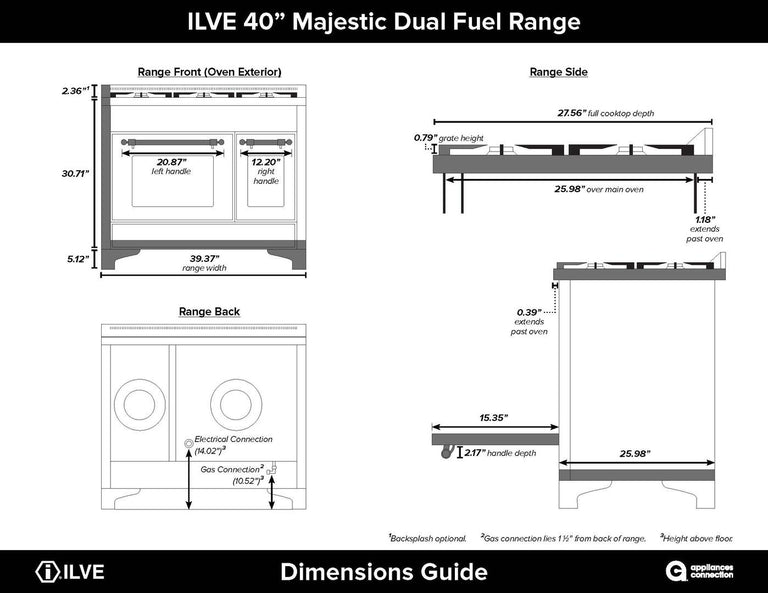 ILVE 40 in. Majestic II Series Propane Gas Burner and Electric Oven Range in Matte Graphite with Brass Trim, UMD10FDNS3MGGLP