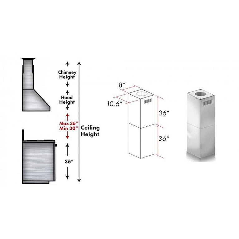 ZLINE 2 Piece Chimney Extension for 12ft Ceiling (2PCEXT-KF1)
