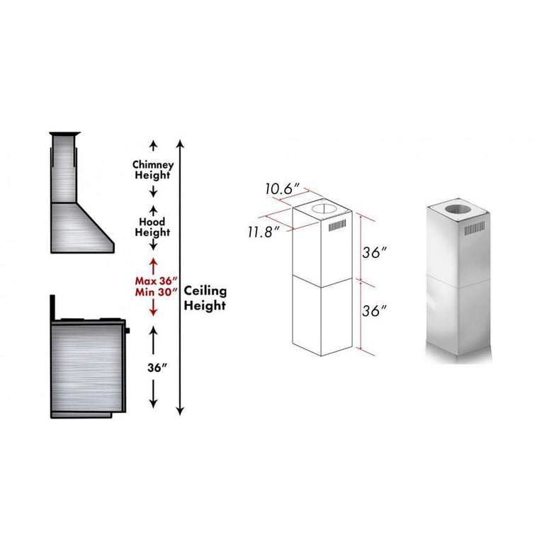 ZLINE 2 Piece Chimney Extension for 12ft Ceiling (2PCEXT-KN)