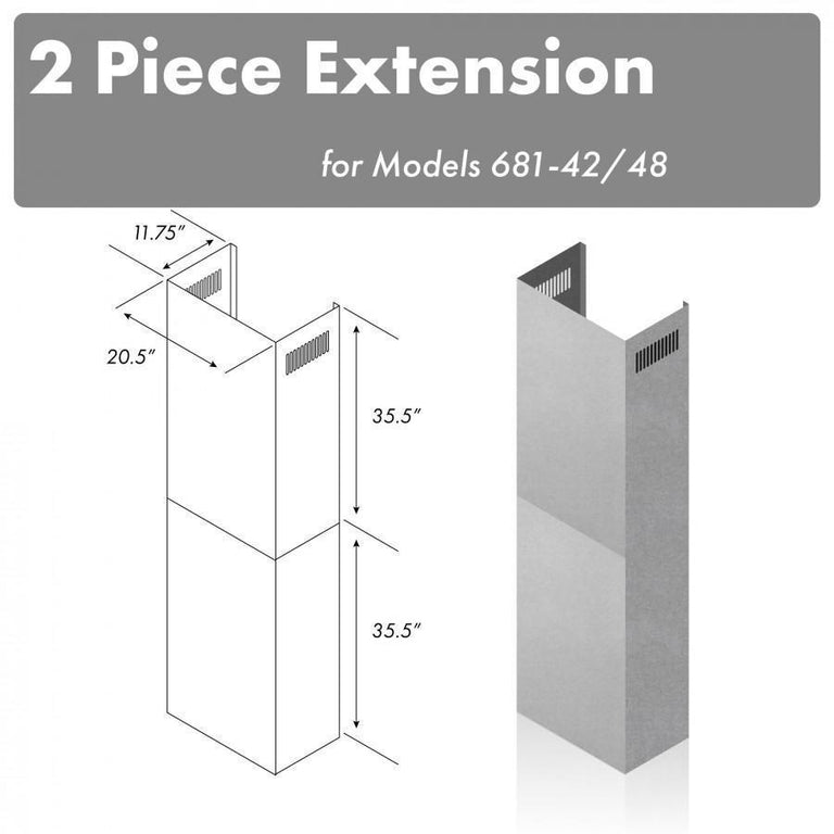 ZLINE 71 in. Chimney Extension for Ceilings up to 12 ft, 2PCEXT-681-42/48