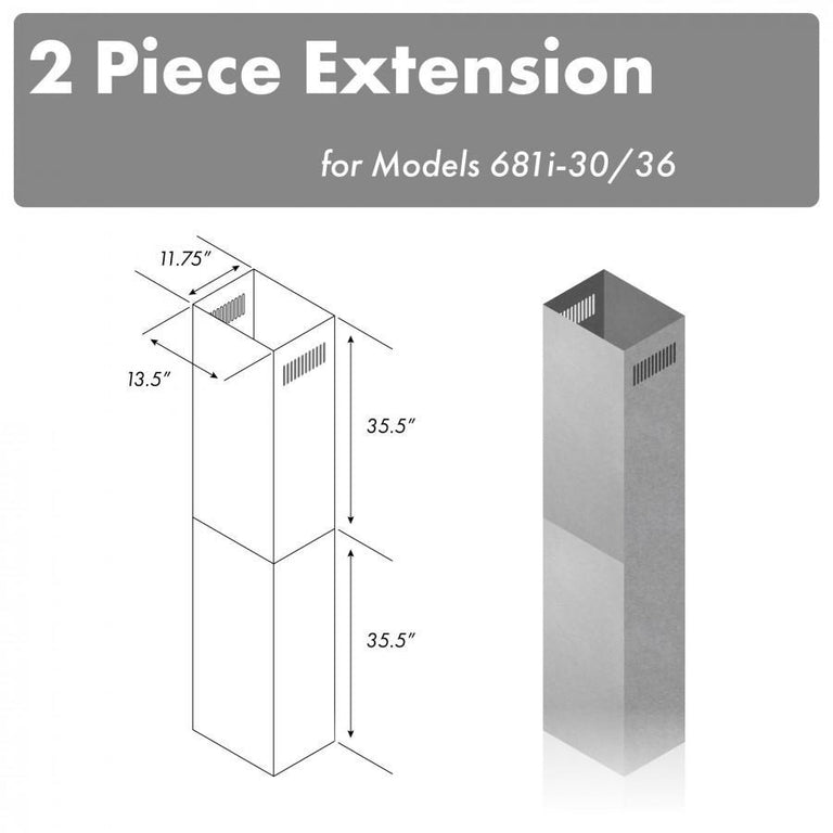 ZLINE 71 in. Chimney Extension for Ceilings up to 12 ft, 2PCEXT-681i-30/36