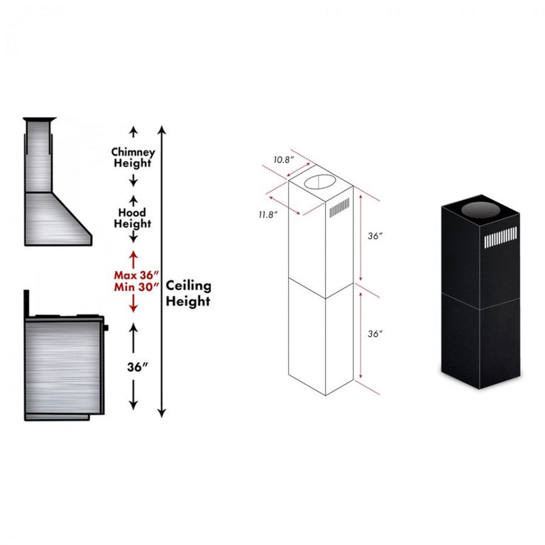 ZLINE 2-36 in. Chimney Extensions for 10 ft. to 12 ft. Ceilings in Black Stainless (2PCEXT-BSGL2iN)