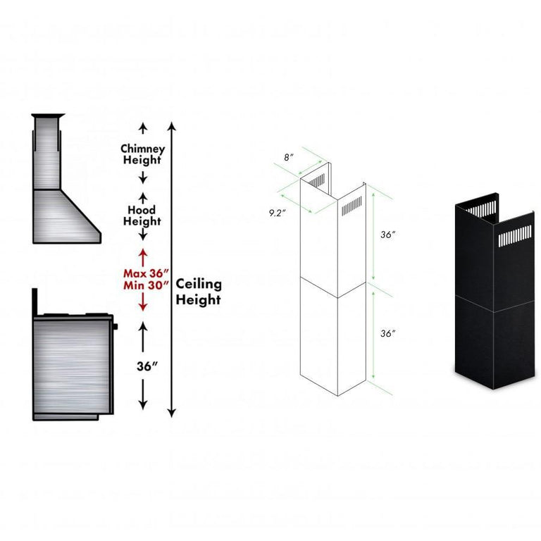 ZLINE 2-36 in. Chimney Extensions for 10 ft. to 12 ft. Ceilings in Black Stainless (2PCEXT-BSKBN)