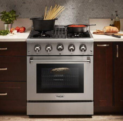 Thor Kitchen 30 in. Natural Gas Burner/Electric Oven Range in Stainless Steel, HRD3088U | Premium Home Source
