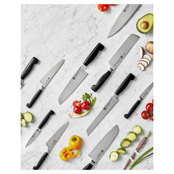 ZWILLING 7" Hollow Edge Santoku Knife, Four Star Series