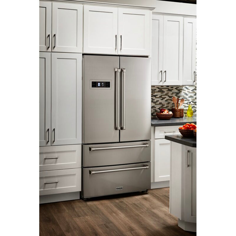 Thor Kitchen 36 in. 20.85 cu. ft. French Door Refrigerator Stainless Steel, HRF3601F | Premium Home Source