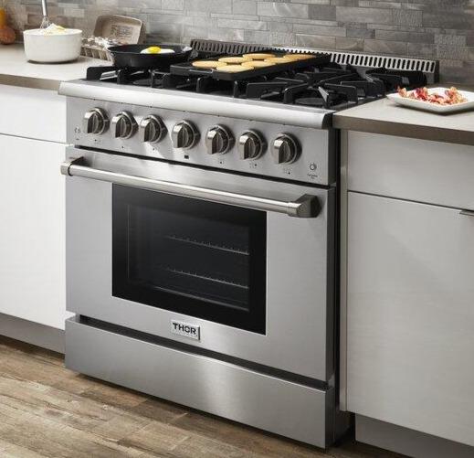Thor Kitchen 36 in. Propane Gas Burner/Electric Oven Range in Stainless Steel, HRD3606ULP