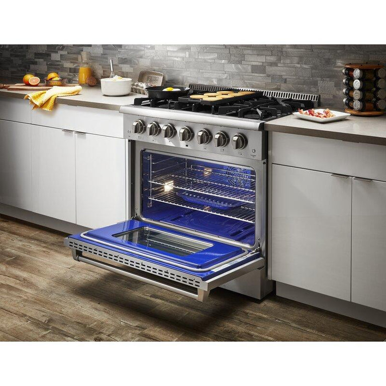 Thor Kitchen Package - 36" Dual Fuel Range, Microwave Drawer, Refrigerator with Water and Ice Dispenser, Dishwasher