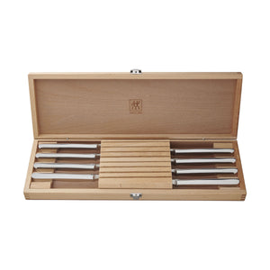 ZWILLING 8pc Stainless Steel Serrated Steak Knife Set with Wood Presentation Case