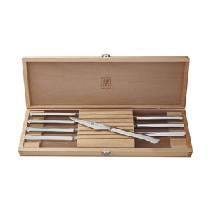 ZWILLING 8pc Stainless Steel Serrated Steak Knife Set with Wood Presentation Case