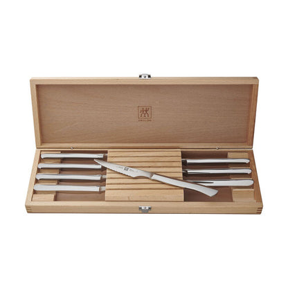 ZWILLING 8pc Stainless Steel Serrated Steak Knife Set with Wood Presentation Case