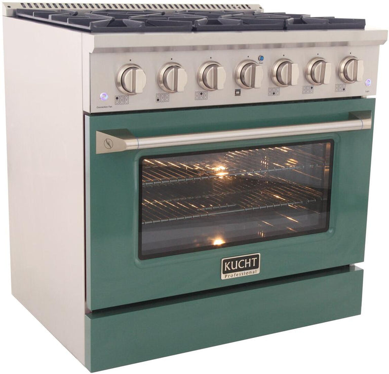 Kucht Professional 36 in. 5.2 cu ft. Propane Gas Range with Green Door and Silver Knobs, KNG361/LP-G