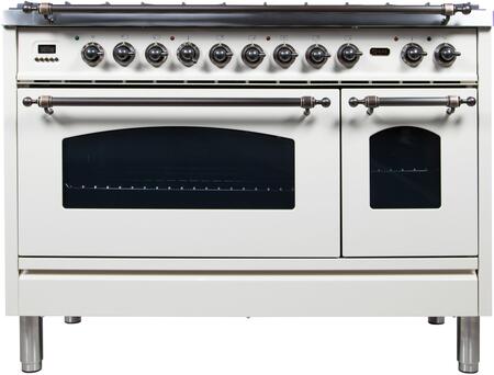ILVE 48 in. Nostalgie Series Propane Gas Burner and Electric Oven Range in White with Bronze Trim, UPN120FDMPBYLP