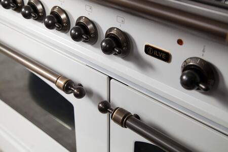 ILVE 48 in. Nostalgie Series Propane Gas Burner and Electric Oven Range in White with Bronze Trim, UPN120FDMPBYLP