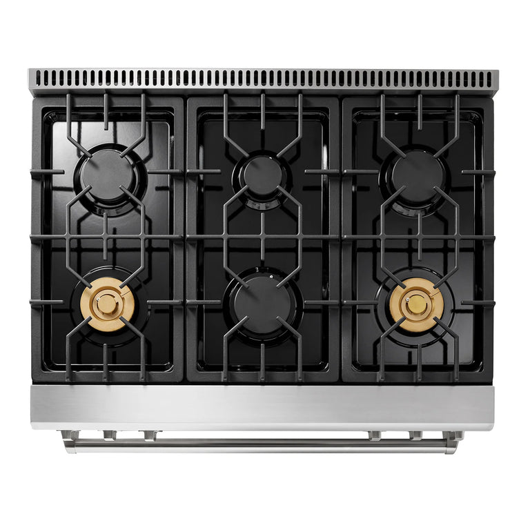 Thor Kitchen Package - 36" Gas Range, Range Hood, Refrigerator with Water and Ice Dispenser, Dishwasher, AP-TRG3601-W-7