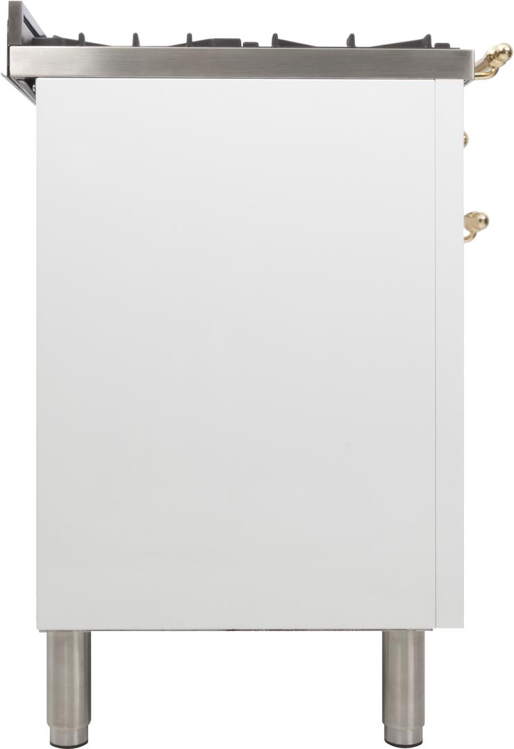 ILVE 36 in. Nostalgie Series Single Oven Natural Gas Burner and Electric Oven Range in White with Brass Trim, UPN90FDMPBNG