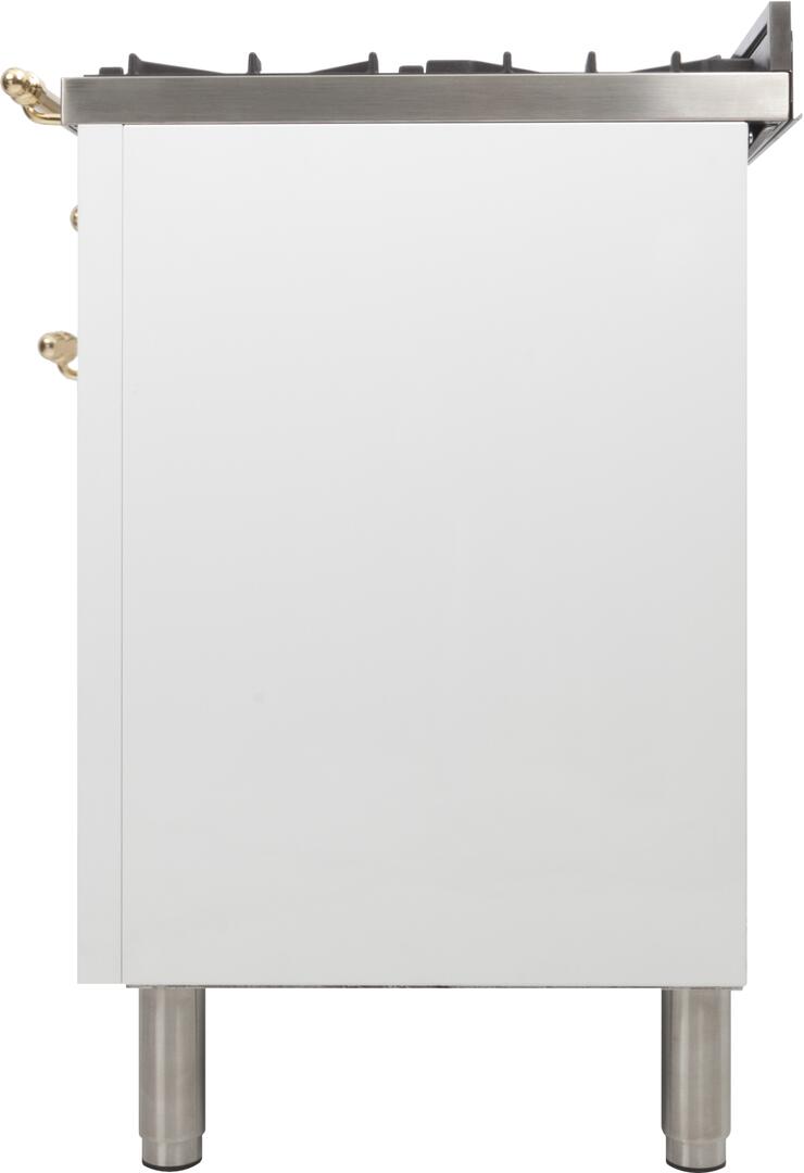 ILVE 36 in. Nostalgie Series Single Oven Natural Gas Burner and Electric Oven Range in White with Brass Trim, UPN90FDMPBNG