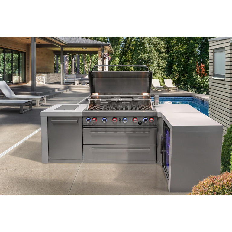 Mont Alpi 805 Deluxe Island Grill with 90 Degree Corner and Fridge Cabinet, MAi805-D90FC