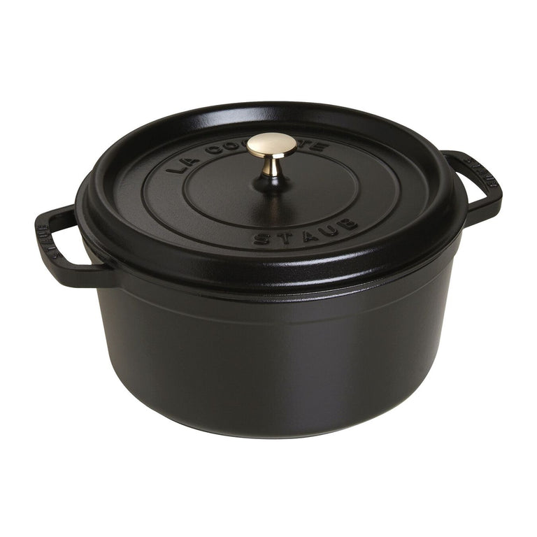 Staub 7 Qt. Cast Iron Round Dutch Oven in Black