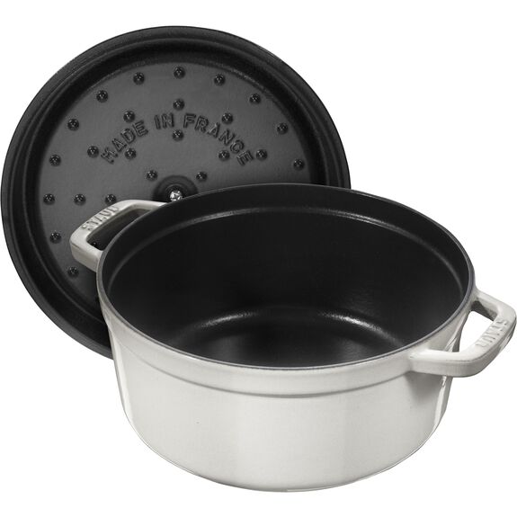 Staub 7 Qt. Cast Iron Round Dutch Oven in White Truffle