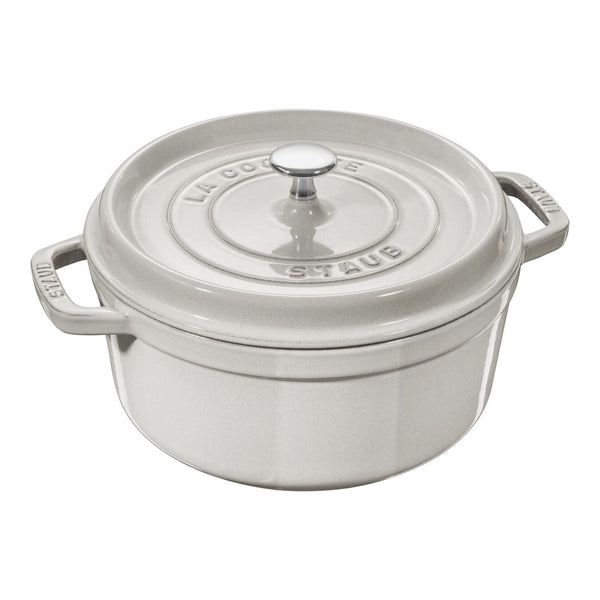 Staub 7 Qt. Cast Iron Round Dutch Oven in White Truffle