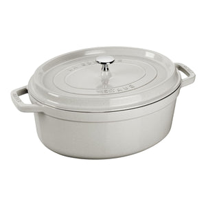 Staub 7 Qt. Cast Iron Oval Dutch Oven in White Truffle