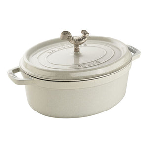 Staub 5.75 Qt. Cast Iron Coq au Vin Dutch Oven in White Truffle
