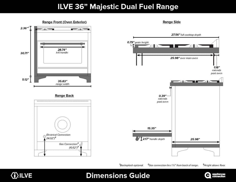ILVE 36 in. Majestic II Series Natural Gas Burner and Single Electric Oven in Antique White with Copper Trim, UM096DNS3AWPNG